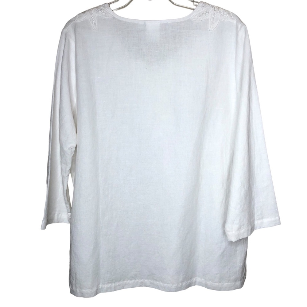 NEW Hot Cotton Linen Top Size Large White Crochet Lagenlook 3/4 Sleeves - Picture 2 of 7